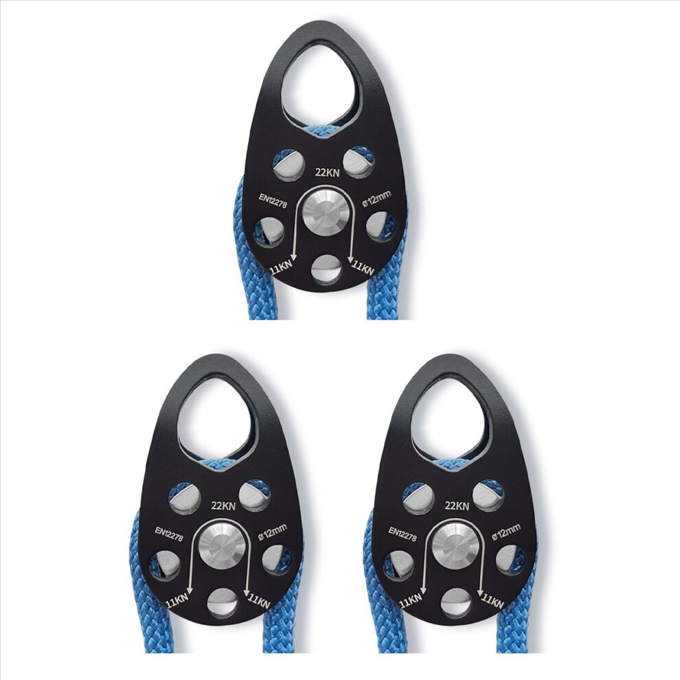 3X Rock Climbing Pulley Aluminum Alloy 22Kn Light-Weight Portable Heavy Duty Single Fixed Swing Pulley Black 4853796321608