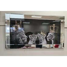 Biznest ROYAL LIONS Picture Liquid 3D Wall Decor Glitter Wall Art Mirrored Frame Home Decoration Bedroom Living Room 85x45cm B-AN305