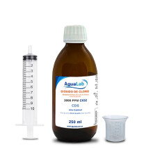 Agualab? Chlorine Dioxide 250 ml Glass 3000 PPM with ultra-pure water. Made in Spanish registered laboratory.