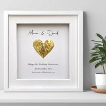 PPDesigns Personalised 50th Wedding Anniversary Present for Parents, Framed Golden Heart, 50th Anniversary for Couples, for Mum & Dad, Nan & Grandad,