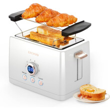 Toaster 2 Slice - ZACHVO Bread Toaster with Countdown Timer, 6 Browning Setting, Warming Rack Removable Crumb Tray, High Lift, Reheat, Defrost, for