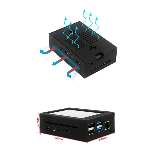 Para Raspberry Pi 4 B: Tela sensível ao toque de 3,5 polegadas, LCD 480x320 com dissipador de calor e ventoinha, em gabinete de alumínio. 2