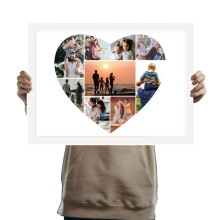 Personalised Love Heart Collage Nine Photo Upload Framed Print in A3 White