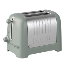 Dualit 2 Slice Lite Toaster, 1.1kW Toasts 60 Slices an Hour, Polished with Sage Trim, Bagel & Defrost Settings, 36 mm Wide Slots, 26216