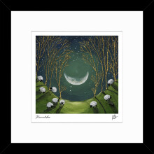 Artko Moon and Sheep Framed Print Wall Art - Countryside Scenic Home Decor - Geoff Beckett Artwork - Ready to Hang 'Raincatcher' Painting - 33.5 x
