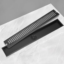 tonchean Linear Shower Drain 60 cm/24inch Invisible Bathroom Floor Drain Stainless Steel Long Linear Drain with Hair Strainer for Bathroom Washroom
