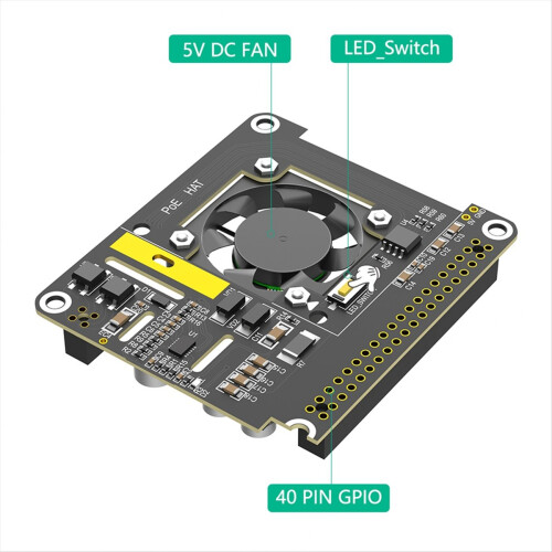PoE HAT per 5 con ventola di raffreddamento/modulo computer 5, con luce LED a scolorimento automatico 2