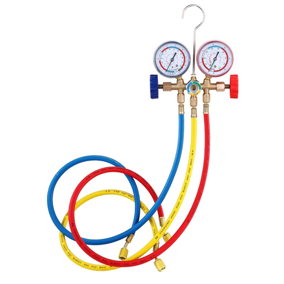 Air Conditioning Pressure Gauge With Hose And Hook 3 Way Ac Diagnostic Manifold Gauge For Freon For R12 R22 R404a R134a 4854054918813