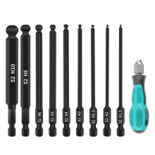 10 stuks 1,5 mm-10 mm zeskantschroevendraaierbitset, lengte 100 mm, 1/4 inch schacht, lange bolkop, magnetische zeskantschroevendraaierbit
