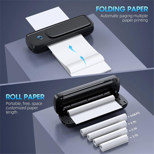 Portable Wireless Printer Bluetooth Thermal Printer Support A4&A5 Thermal Paper, Inkless Printer for Office Car Home 2