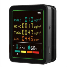 MT07WT 6-in-1 Indoor Luchtkwaliteitsmonitor Draagbare PM2.5 Tester Huishoudelijke HCHO TVOC CO2 Temperatuur Vochtigheidstester Zwart