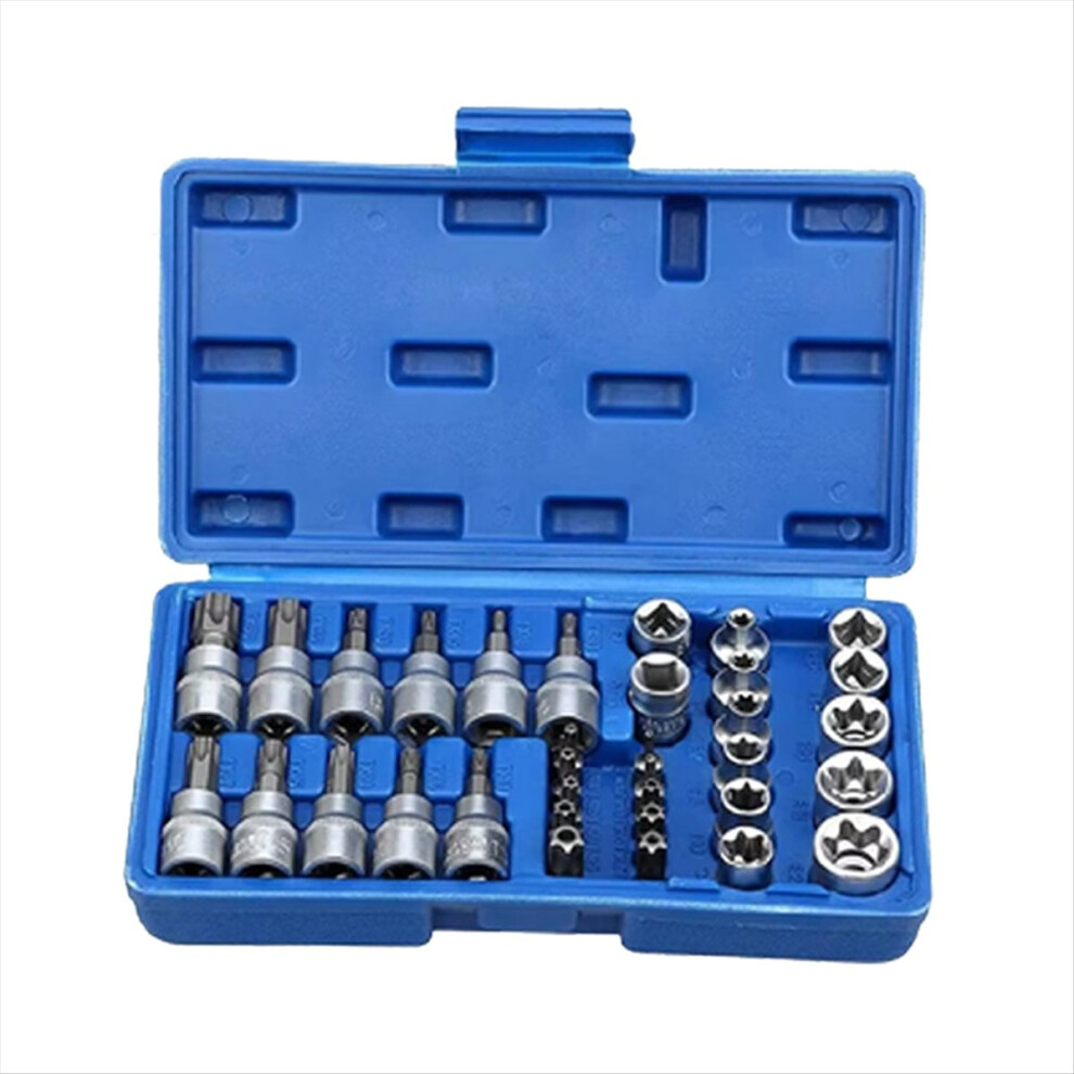 34Pcs Torx Bit Socket & E-Torx Star Socket Set Handheld Tool Torque Star Socket Automotive Repair Combination Set 4854054926801
