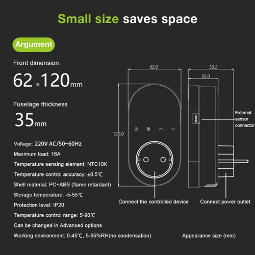 WiFi Smart LED Thermostat Plug Outlet Digital Energy Plug 16A Remote Control Temperature Controller EU Plug 2