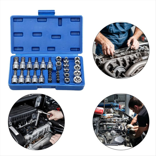 34pcs Torx Bit Socket & E-Torx Star Socket Set Handheld Tool Torque Star Socket Automotive Repair Combination Set 2