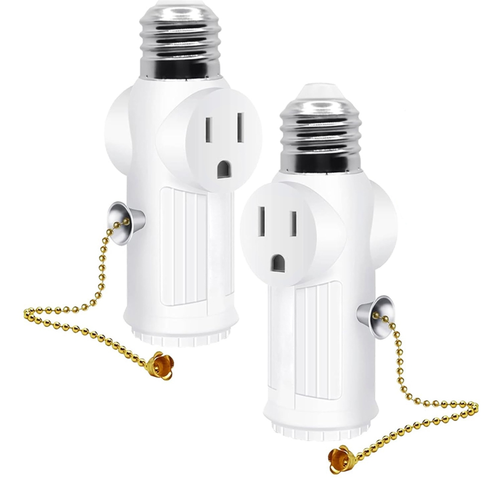 2 Pcs Light Socket To Plug Adapter,E26/E27 Light Bulb Outlet Socket Adapter,Sockets Support 3 Prongs Light Plug Us Plug 4854054926139