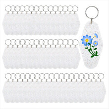 50 llaveros de motel en blanco con anillas, transparentes y brillantes, para hotel, para vinilo, manualidades y equipaje.