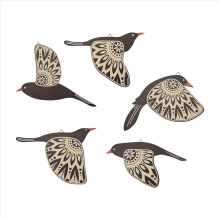 5 stuks houten vogelmuurkunst, vliegende vogels, rustieke volkskunst, wanddecoratie als cadeau voor vogelliefhebbers in de woonkamer, zwart