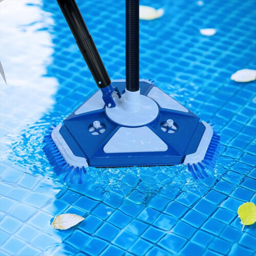 Pool Vacuum Head with Side Brush Universal Steering Handle & Universal Rotatable Hose Adapter 1
