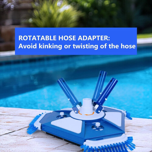 Pool Vacuum Head with Side Brush Universal Steering Handle & Universal Rotatable Hose Adapter 2
