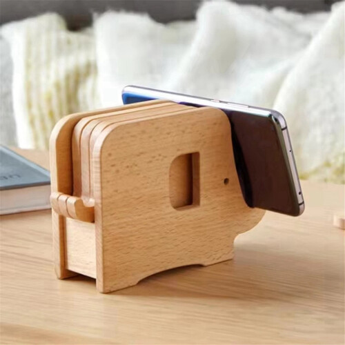 Solid Wood Elephant Cartoon Coaster Solid Wood Coffee Coaster Pot and Bowl Combination Desktop Insulation Pad 1