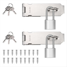 2 Sets 5 Inch Padlock Hasp Latch Locks, Stainless Steel Padlock with 1.5inch Long Shackle, Door Lock Latch Silver