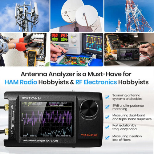 -H4 Plus Draagbare Vector Netwerk Antenne Analyzer 4in IPS LCD Display Touchscreen 50KHz 2.7GHz Ingebouwde 5000mAh 2