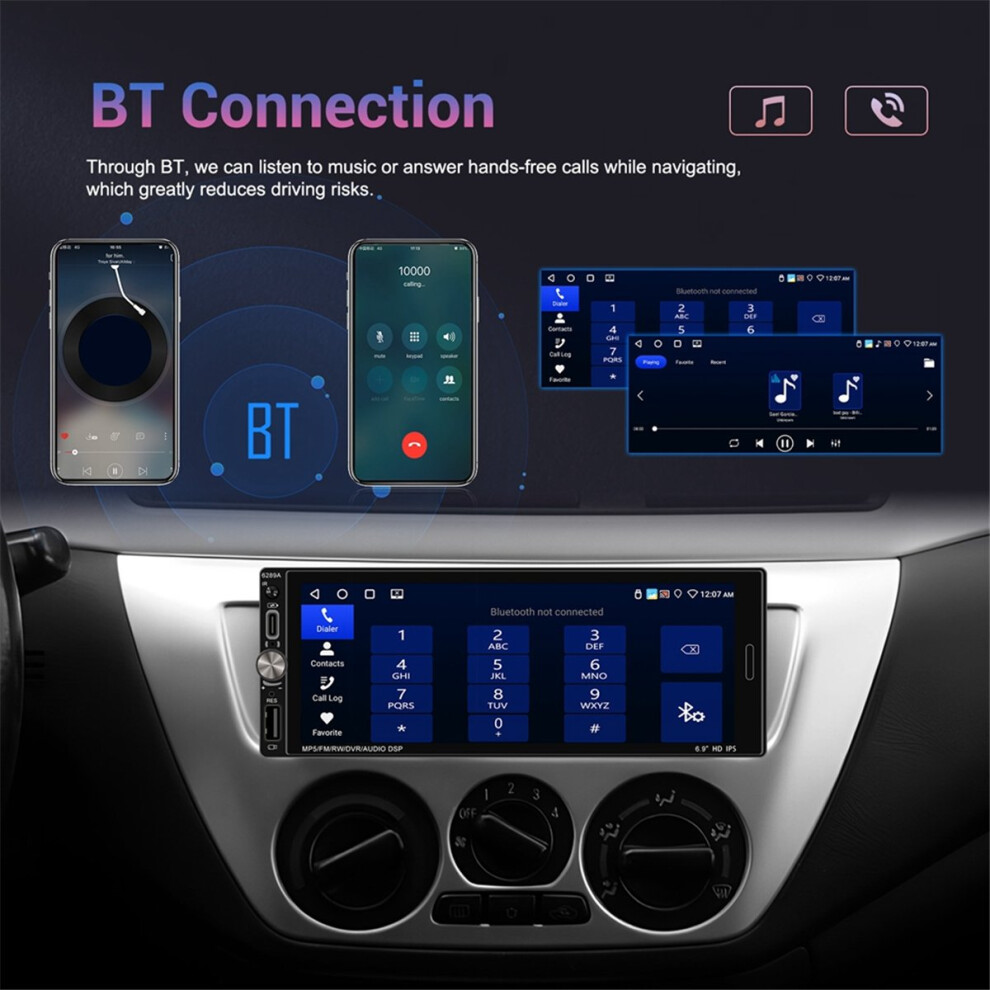 1Din 6.9 Inch Car Radio 2+32G Multimedia Player Gps Navigation Wifi Carplay Android Auto Fm/Rds Mirror Link Car Audio 4851335912898