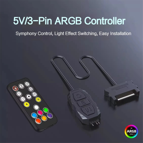 ARGB-controller 5V 3-pins naar voeding RGB-controller 3-pins hub voor computer CPU-behuizing ventilator LED-lichtradiator zwart 2
