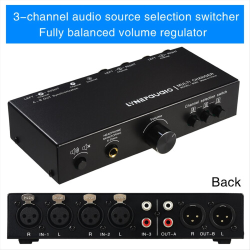 3 in 3 Out Fully Balanced Audio Signal Selector Switcher XLR Switcher Passive Front Active Speaker Volume Controller 1