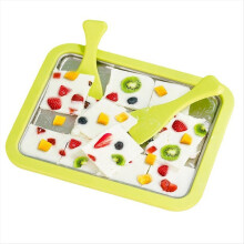 Máquina de Sorvete e Iogurte Gelado em Aço Inoxidável com Bandeja de Resfriamento Rápido e Dois Raspadores