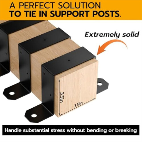 Conjunto de 4 abraçadeiras pretas para postes de 4x4 polegadas com suporte em U, ideais para fixar postes de metal em cercas de madeira. 2