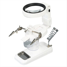 LED Lighted Magnifier with Iron Bracket & Auxiliary Clip Maintenance Magnifying Glass Battery Powered Adjustable Loupe B