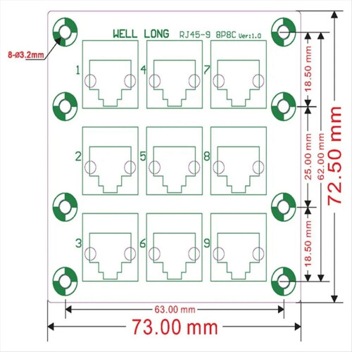 RJ45 8P8C Jack 9-Way Breakout Board,Terminal Block, Connector RJ45 ...