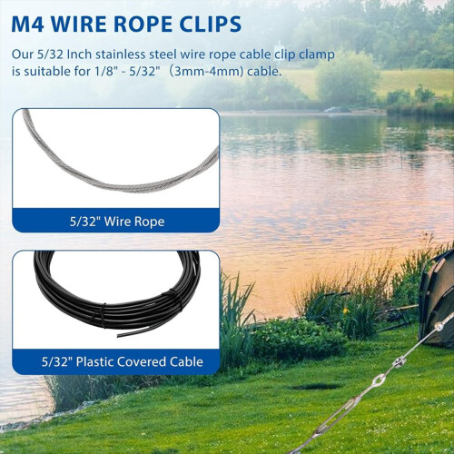 Conjunto de 20 abraçadeiras de aço inoxidável para cabos de aço de 5/32 polegadas, modelo Simplex com parafuso único. 2