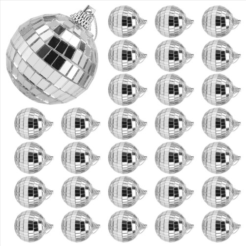 Conjunto de 30 bolas de espelho discoteca de 5 cm (2 polegadas) com espelho refletivo para pendurar na árvore de Natal, festa e decoração de casa. 2
