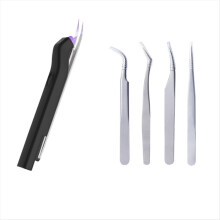 Portable Eyelash Tweezers with Led Light Extension Light Lamp UV Lash Extension Glue Light on Tweezers Eyelashes EU Plug