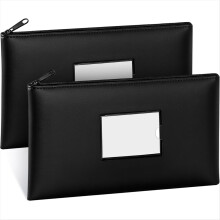 Sacos para dinheiro com zíper, pacote com 2 unidades, com etiqueta, bolsas de couro impermeáveis para dinheiro, moedas, notas e depósitos.