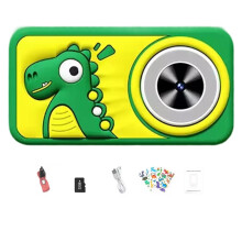 1080P HD Camera for Toddler 2.4Inch Screen Autofocus Cute Cartoon MP3 Video Selfie Camera for Xmas Birthday Gifts Green