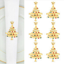 Conjunto de 6 peças de botões para guardanapos de Natal, anéis para guardanapos de tecido, anéis para guardanapos de Natal
