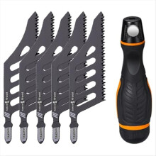 5Pcs Flush Cutting Jigsaw High Carbon Steel Irregular Curve Saw Blades with Handle for Softwood Fiberboard Plywood