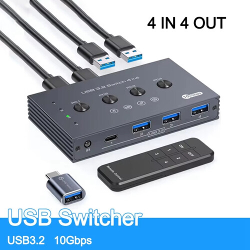 USB3.2 Switcher KVM Switch Shared Controller Adapter 10Gbps Rate Fit Computer Laptop Mouse Keyboard Share 4 USB Ports 2