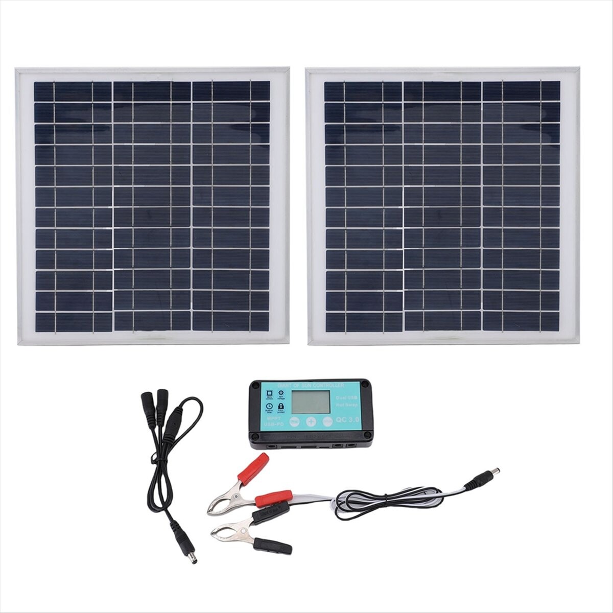 Fockety Kit Panneau Solaire 100W 12V, Avec Régulateur De 20A 12V/24V, Prise Allume-Cigare Et 2 Mousquetons, Chargeur Solaire étanche IP67 Pour VR, Bateau, Remorque, Camping-Car