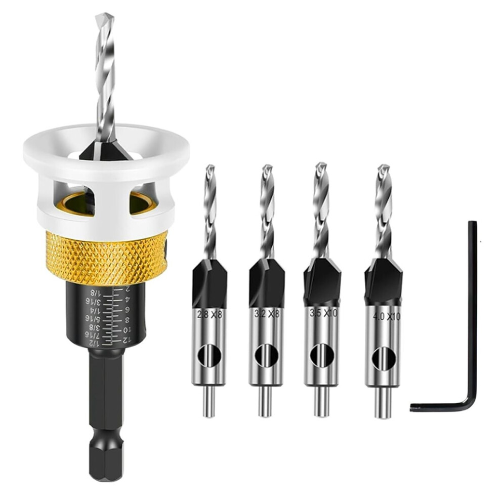4Pcs Countersink Drill Bit Set With Depth Stop For Wood & Hand Tools, M2 Hss Tapered Bits 4853165796143