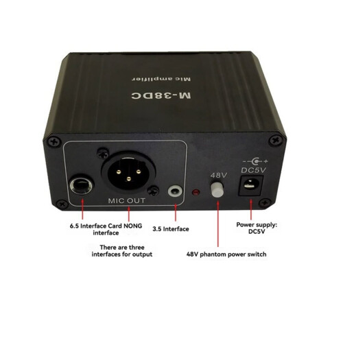 Protable Microphone Preamp High Gain 48V Phantom Power XLR Output Mic Preamplifier for Dynamic and Condenser Microphone 2