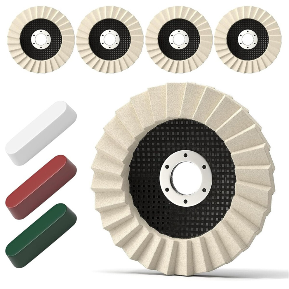 Wool Polishing Wheel & Compound Kit - Aluminum Buffing Wheels Felt Flap Disc For Angle Grinder - For Wood, & Automotive 4853165706425