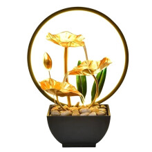 Tafelfontein met USB-voeding, ontspannende waterval op het bureau, met natuurlijke rotsen en LED-ringverlichting