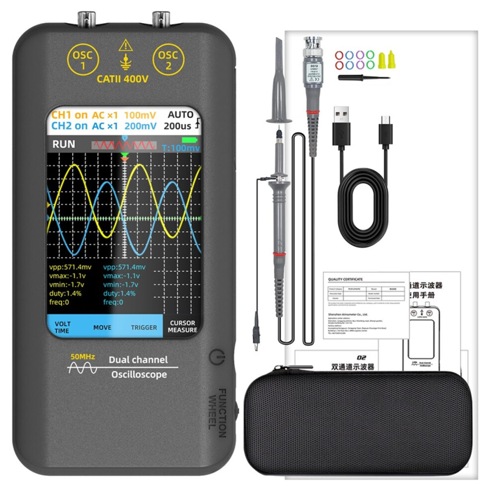 Dual Channel Digital Oscilloscope 50Mhz With Touch Screen & Signal Generator - 250Msa/S Sampling, 3.98Inch Tft Display 4852814293644