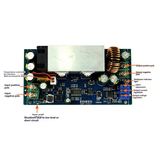 DC-DC Buck Converter Module 10-75V to 2-60V 20A Adjustable Step-Down MPPT Solar Charging Module CC CV 1