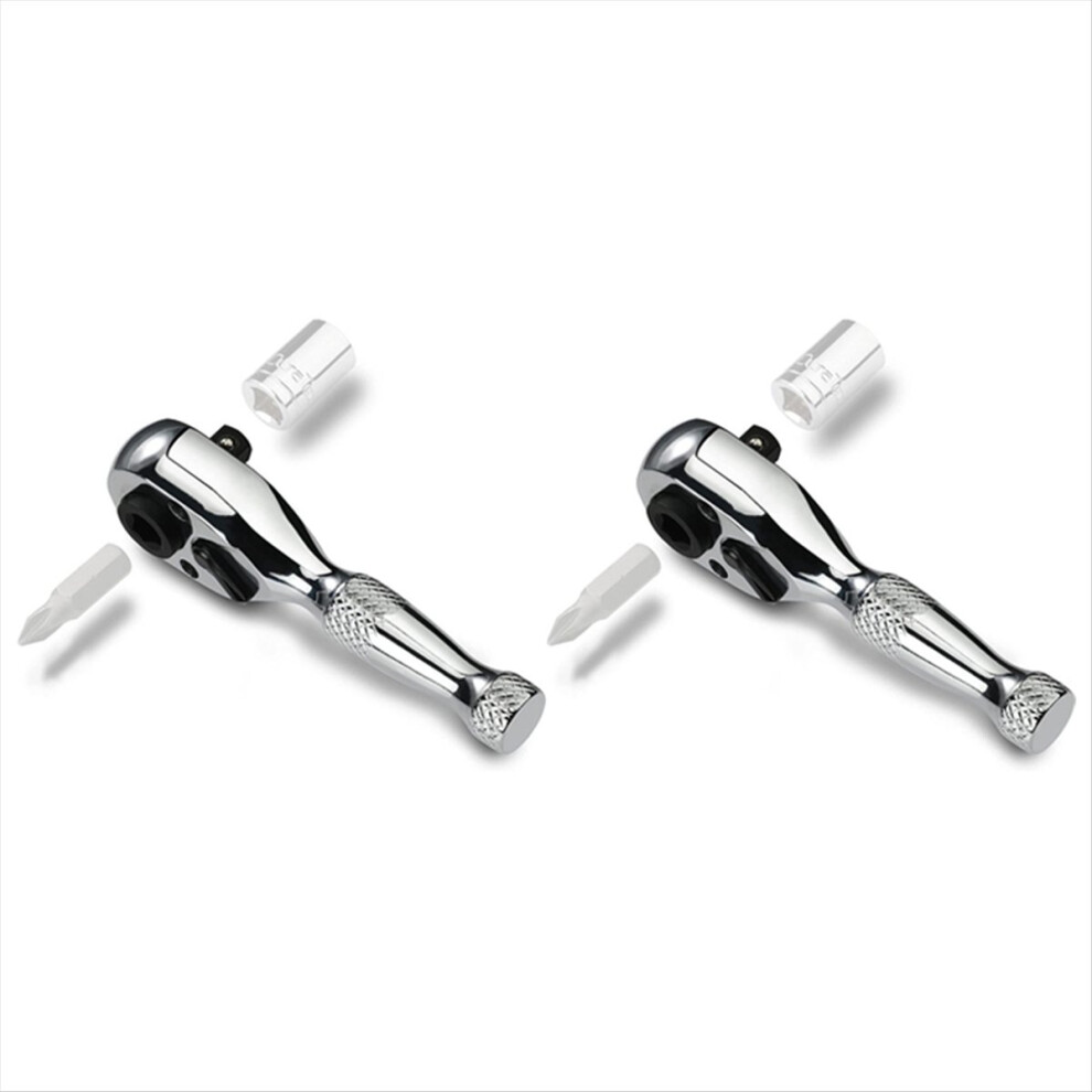 2 Pcs 1/4Inch 72-Tooth Stubby Ratchet Wrench Socket And Drill Driver With Chrome Finish, Industrial-Grade Diy Handle 4853165788872