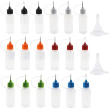 Conjunto de 18 frascos aplicadores de cola de 15 ml/0,5 oz com bicos coloridos e 2 mini funis para artesanato em quilling/acrílico.